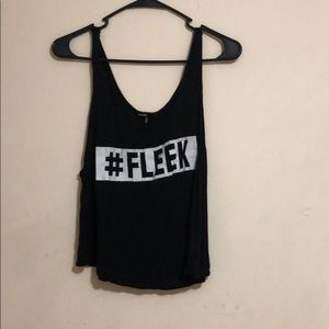 “FLEEK” black crop tank top.